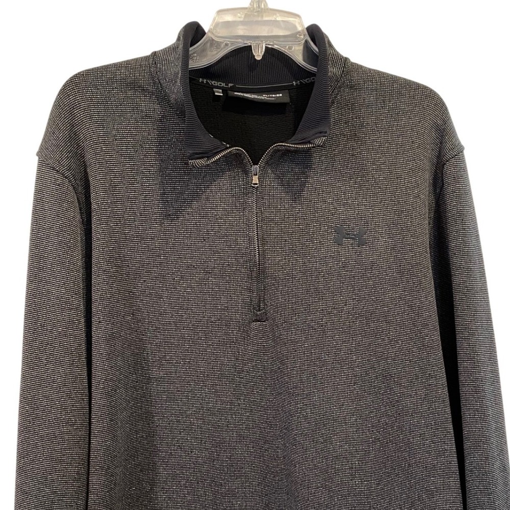 Under Armour Golf Storm‎ Quarter Zip Pullover Mens XL Gray Black Stripe Fleece